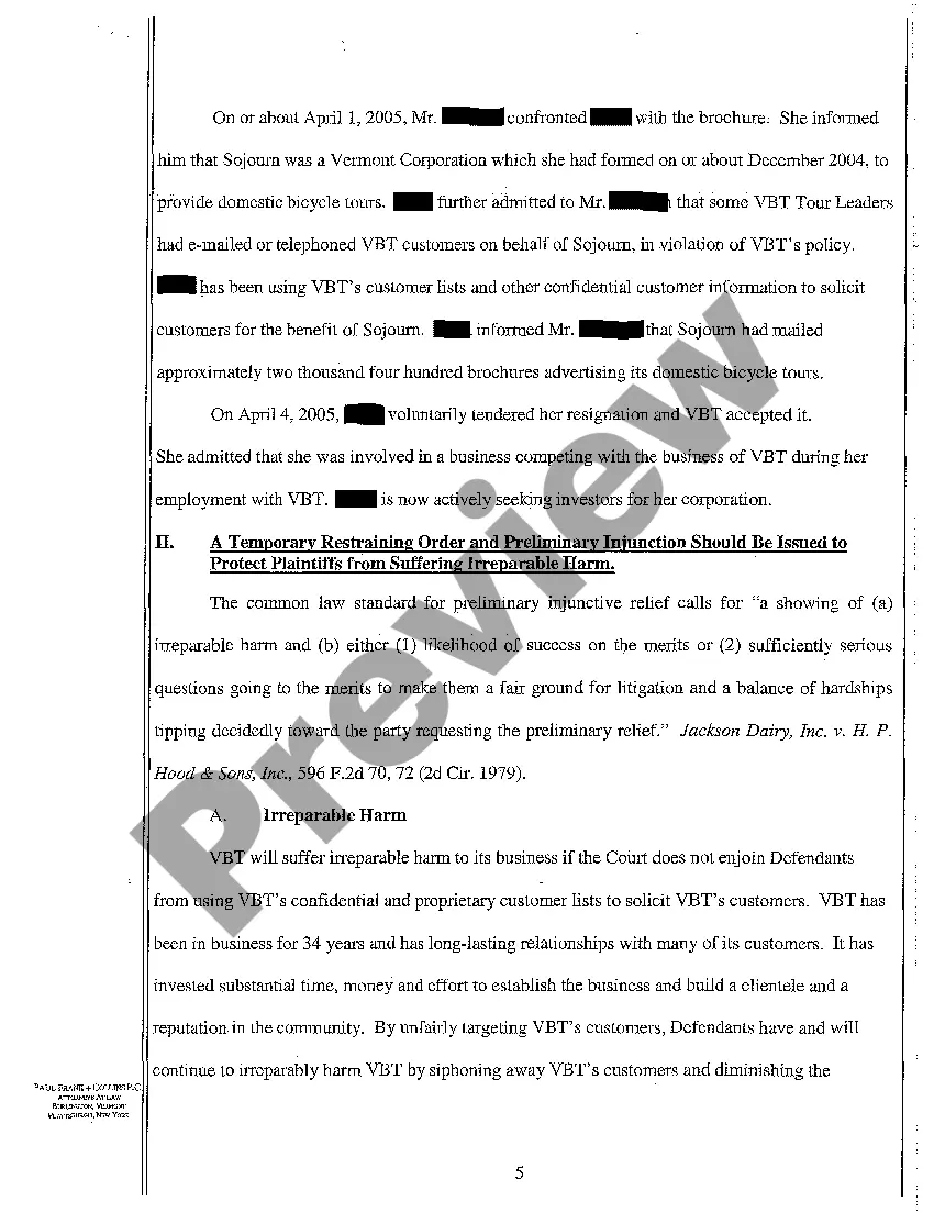 Preview A02 Motion for Temporary Restraining Order and Preliminary Injunction Including Memorandum of Law