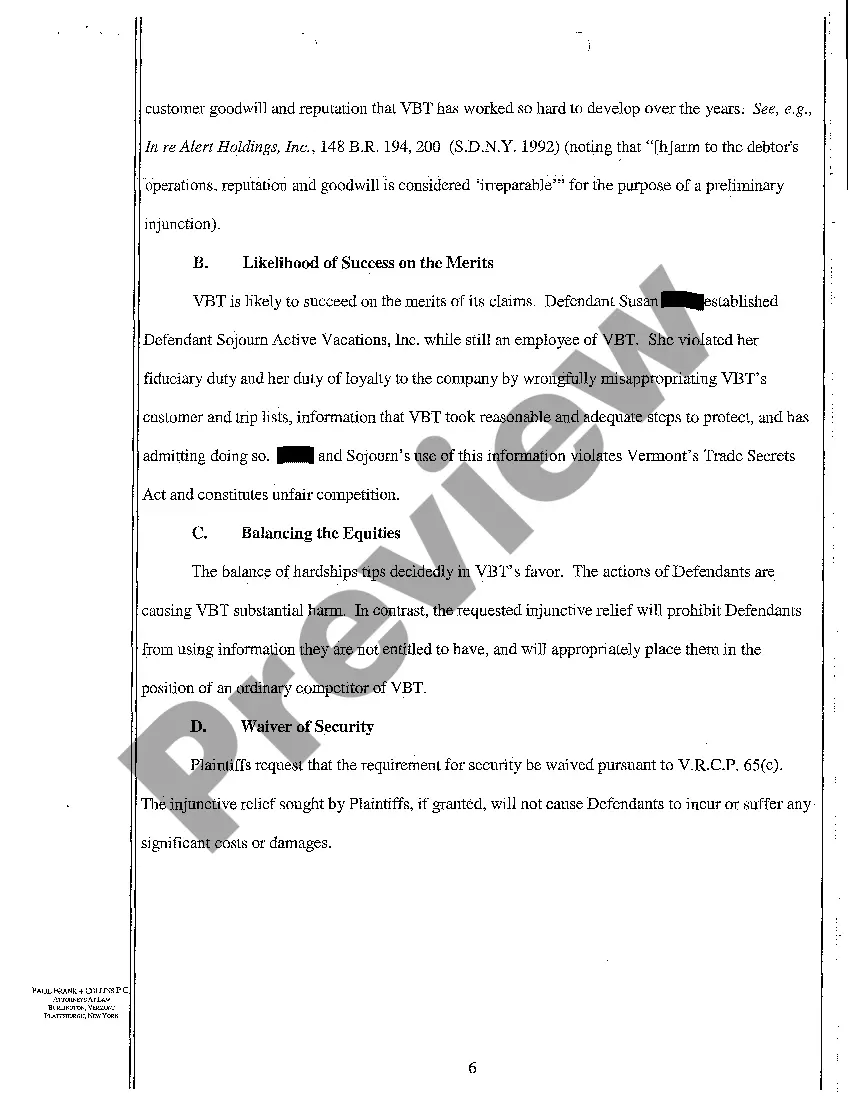 Preview A02 Motion for Temporary Restraining Order and Preliminary Injunction Including Memorandum of Law