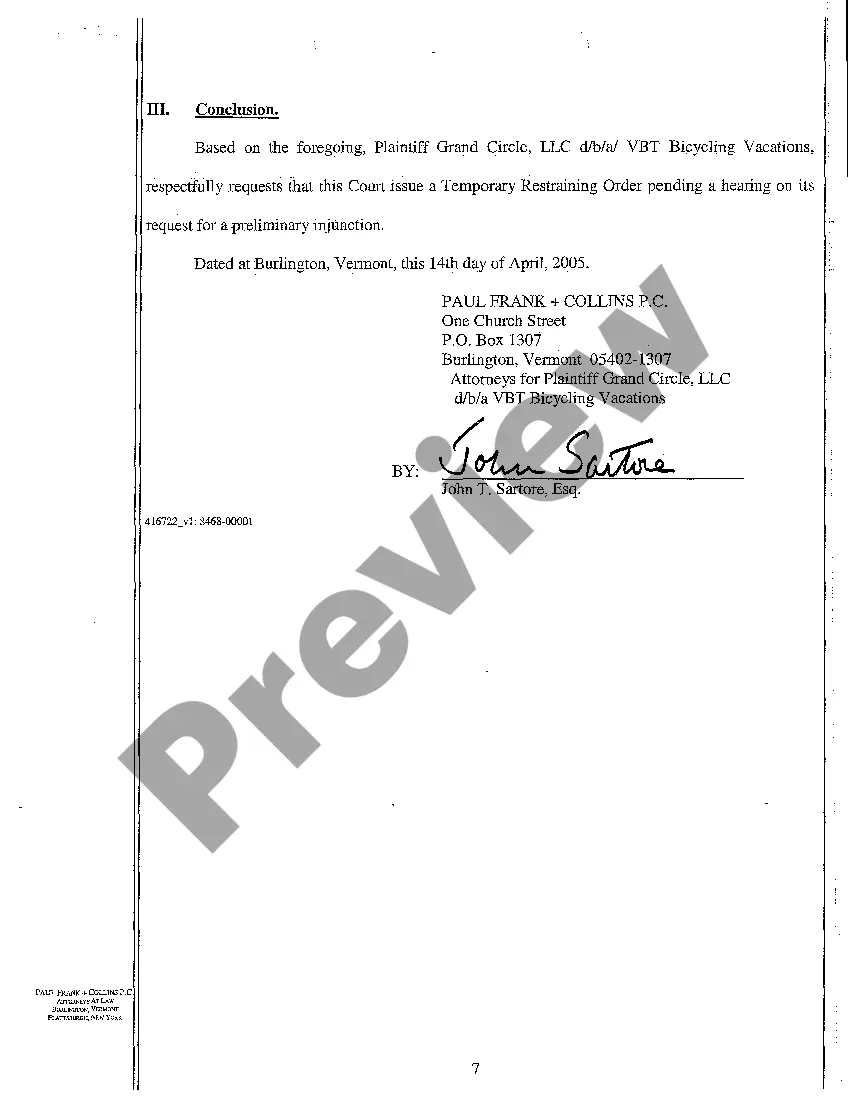 Preview A02 Motion for Temporary Restraining Order and Preliminary Injunction Including Memorandum of Law