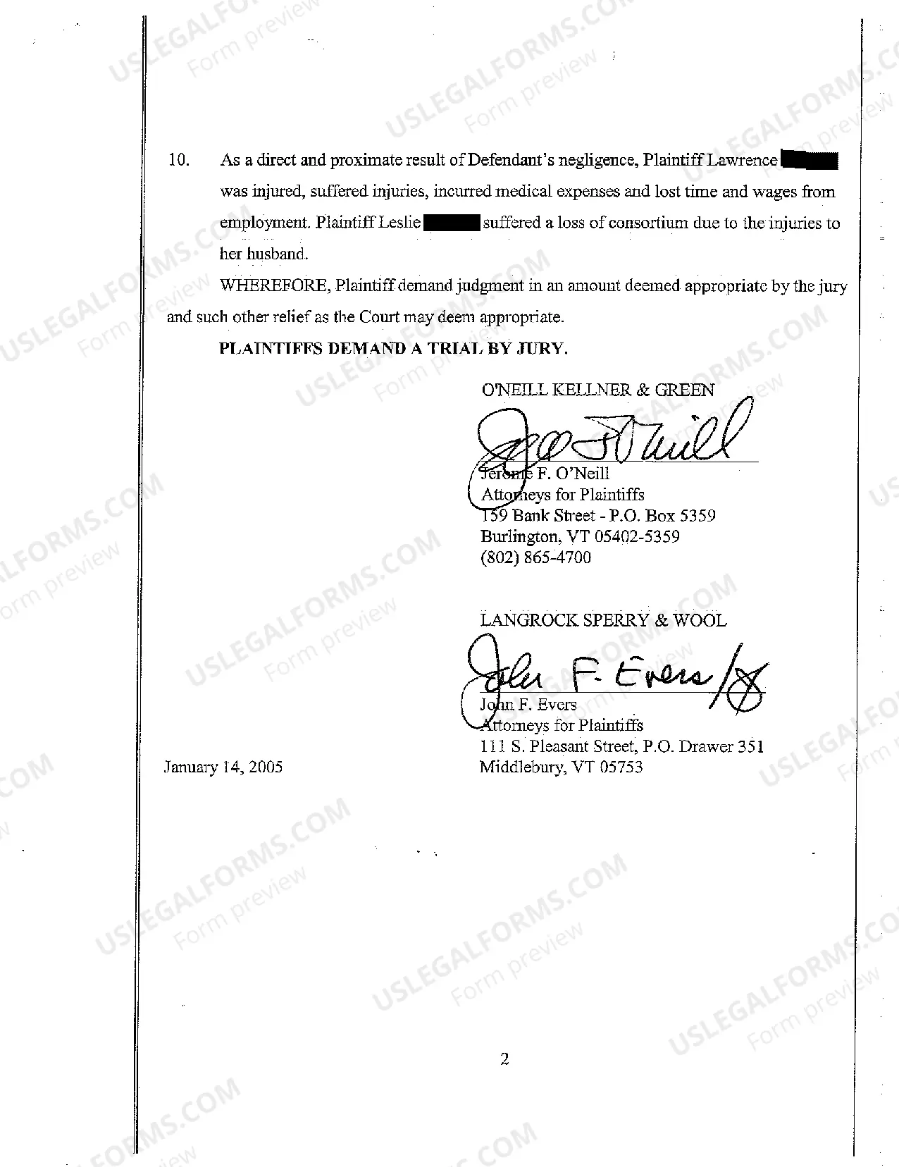 Preview Complaint for Personal Injuries Due to Airplane Crash