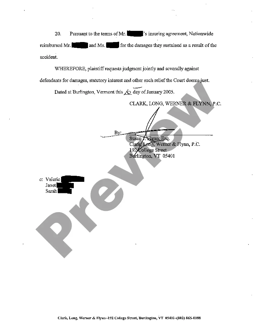 Preview Complaint for Personal Injury Due to Negligent Operation of Motor Vehicle - Multiple Collisions - Insurance Company as Plaintiff