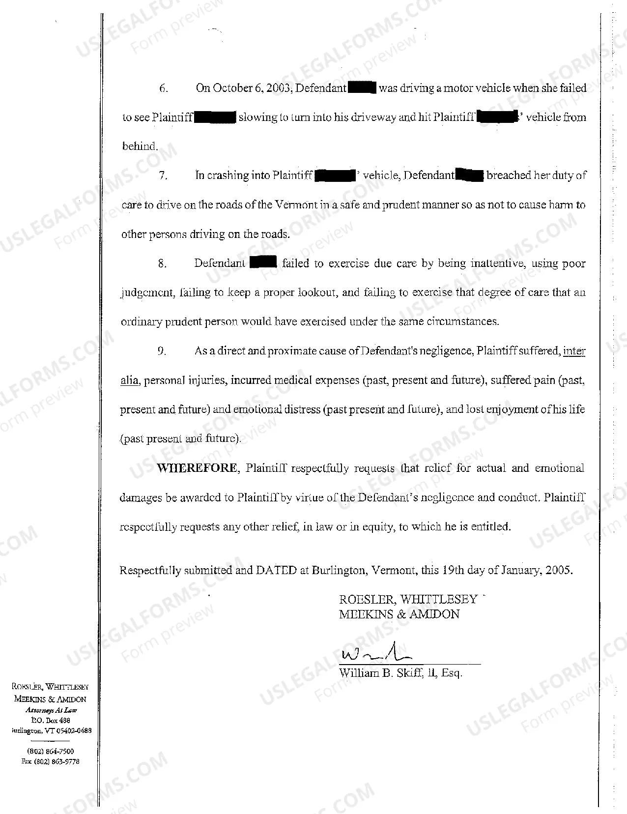 Preview Complaint for Personal Injury Due to Negligent Operation of Motor Vehicle