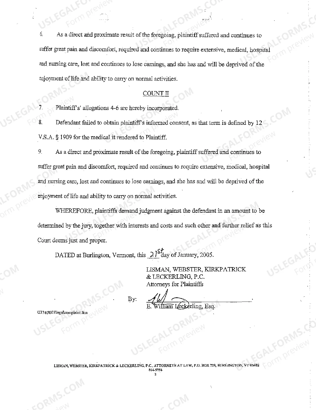 Preview Complaint for Medical Malpractice