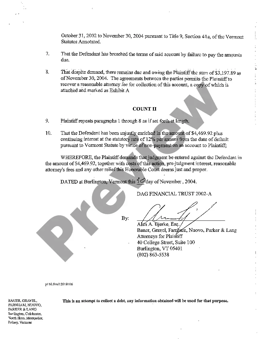 Preview A01 Complaint for Past Due Account