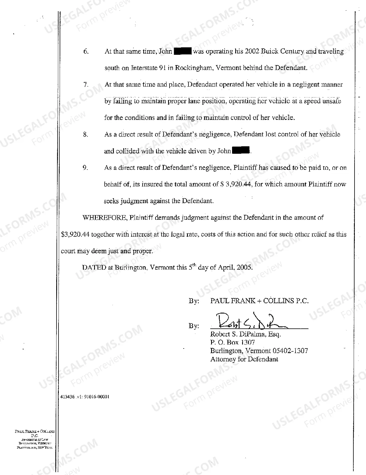 Preview Complaint by Insurer for Personal Injuries to Subrogee Due to Negligent Operation of Motor Vehicle