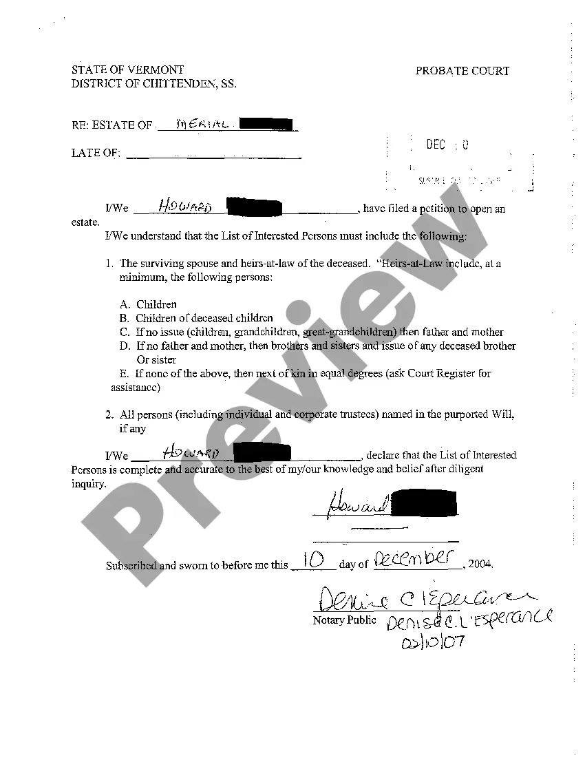 Preview A01 Petition to Open an Intestate Estate