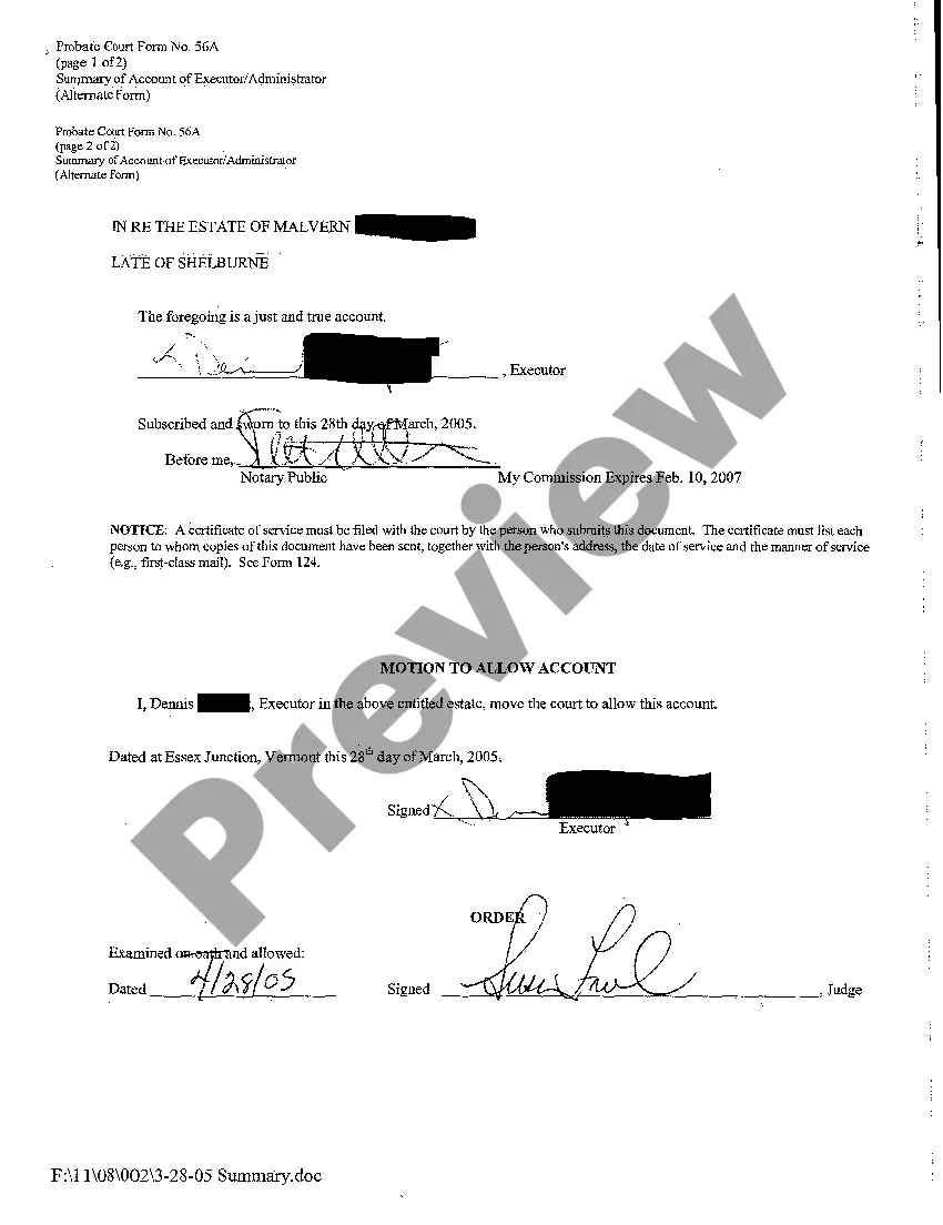 Preview A04 Summary of Account of Executor Administrator Alternate Form