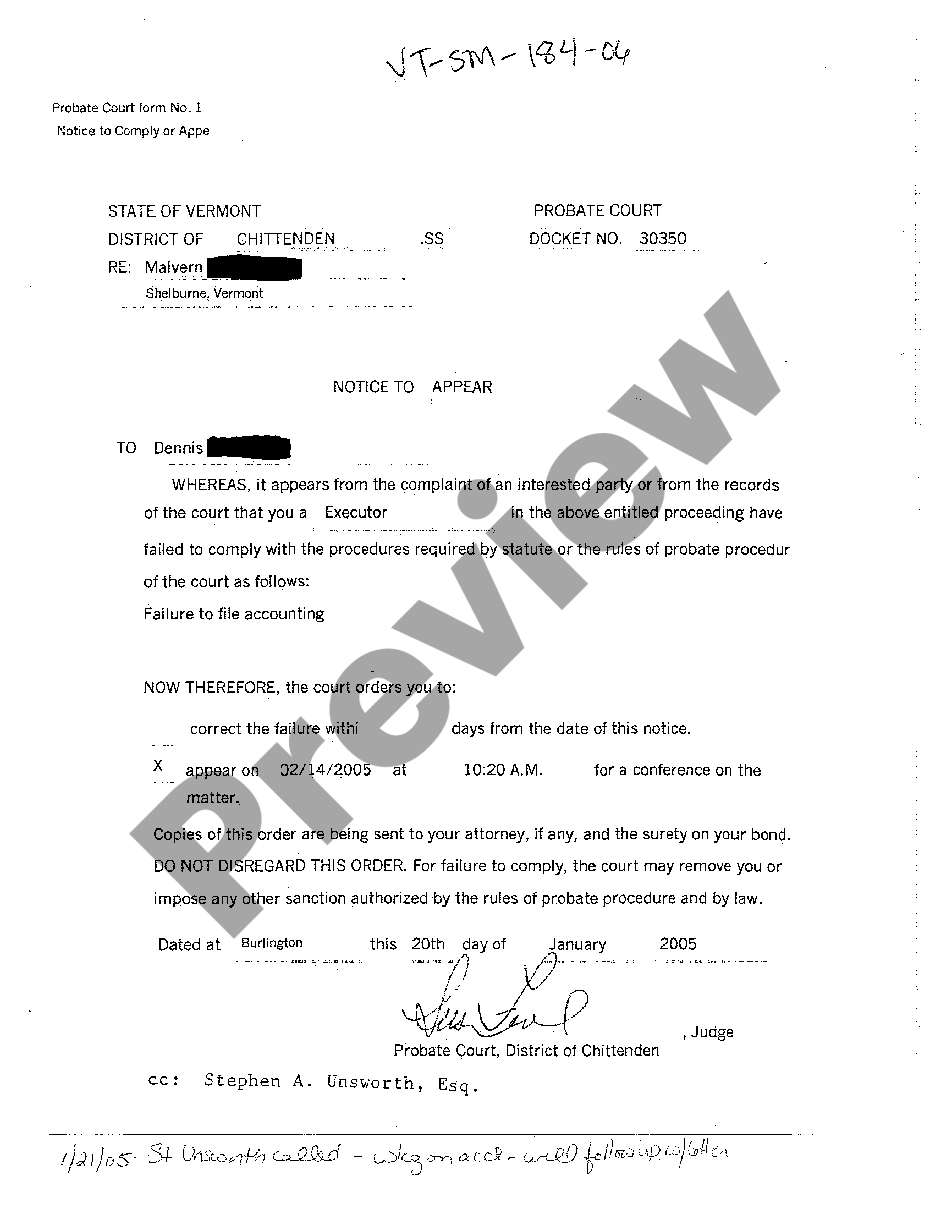 Vermont Notice To Appear | US Legal Forms