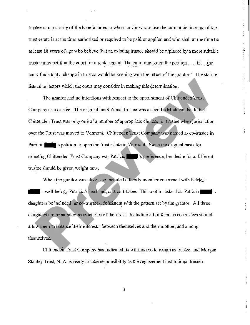 Get A01 Motion for Replacement of Trustee Preview A01 Motion for Replacement of Trustee