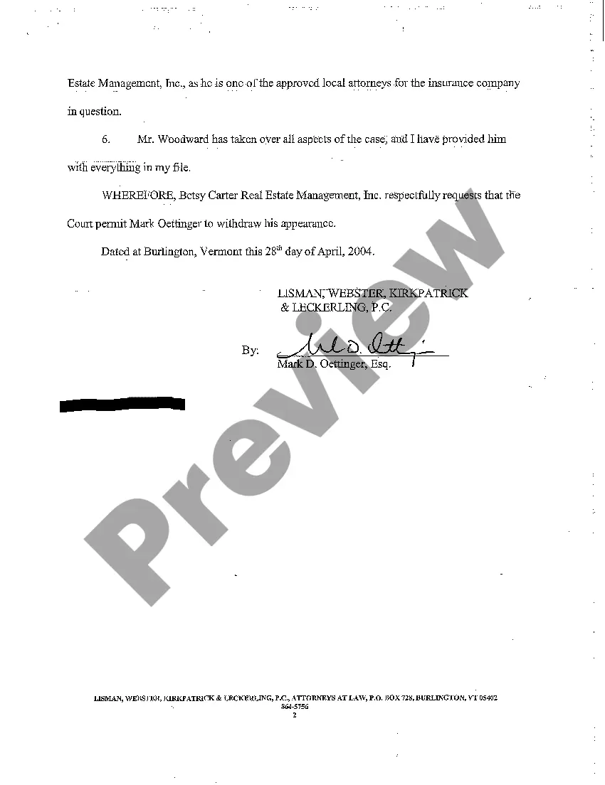 Get Motion for Permission to Withdraw Appearance regarding Insurance Dispute Preview Motion for Permission to Withdraw Appearance regarding Insurance Dispute