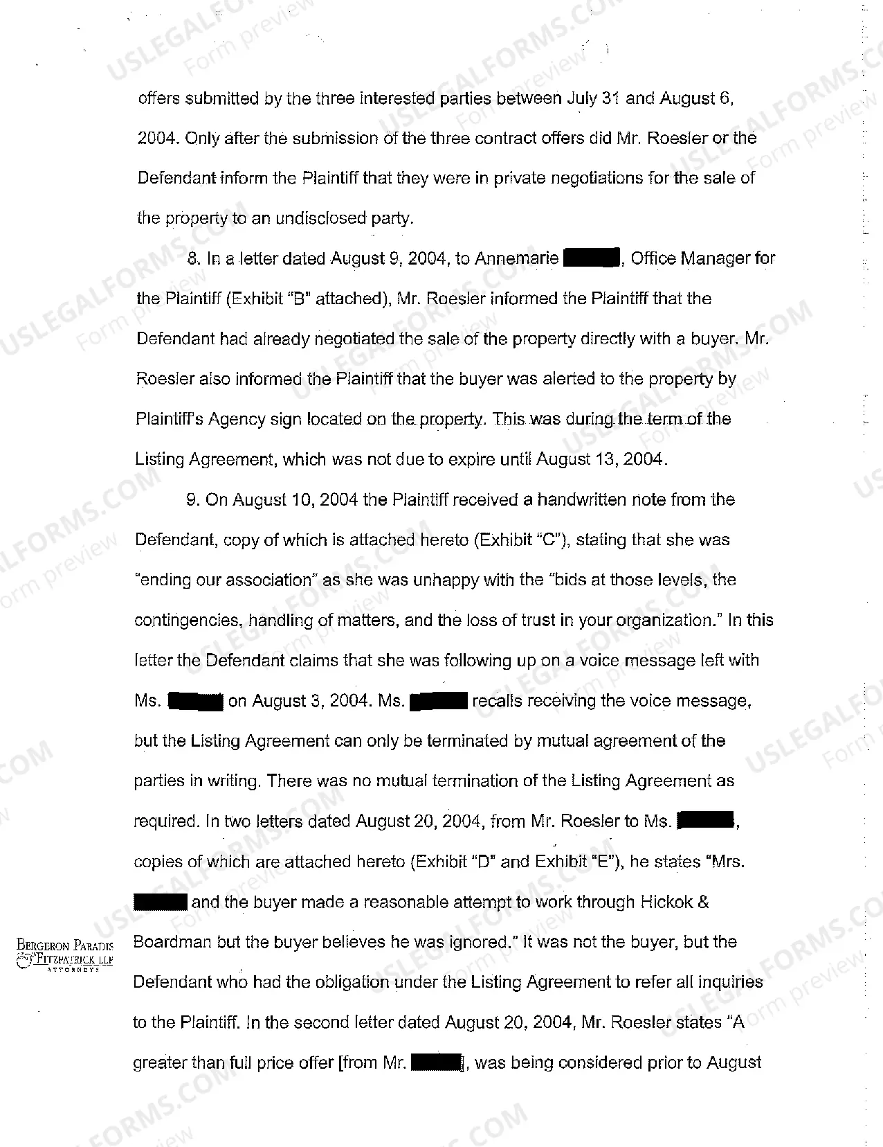 Preview Complaint for Breach of Listing Agreement by Homeowners Who Sold Home Independent of Plaintiff Listing Agency