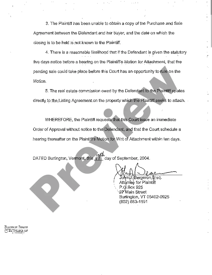 Get A01 Plaintiff's Motion for Ex Parte Writ of Attachment Preview A01 Plaintiff's Motion for Ex Parte Writ of Attachment