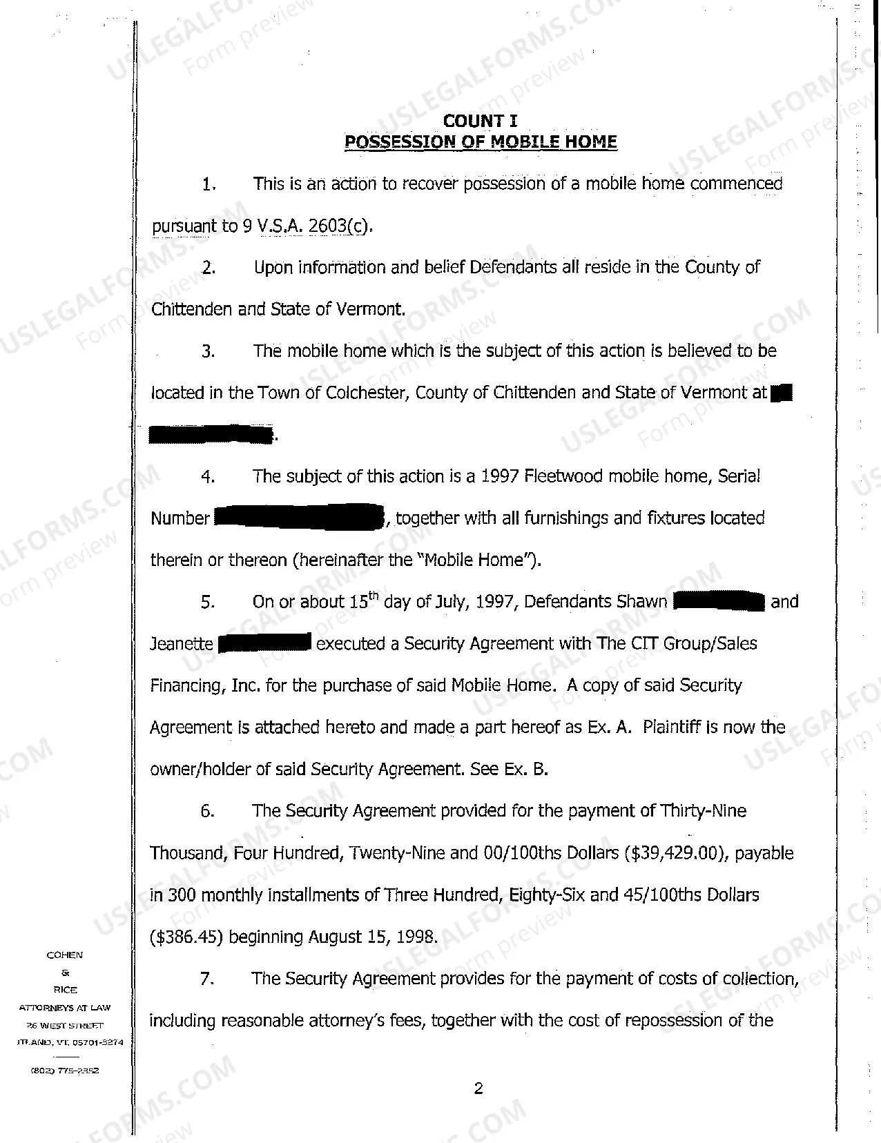 Preview A01 Notice of Occupant and Complaint for Possession of Mobile Home