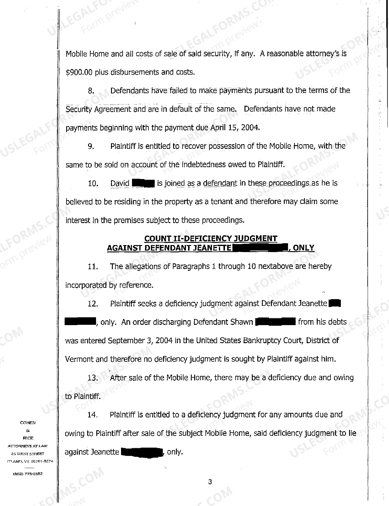 Preview A01 Notice of Occupant and Complaint for Possession of Mobile Home