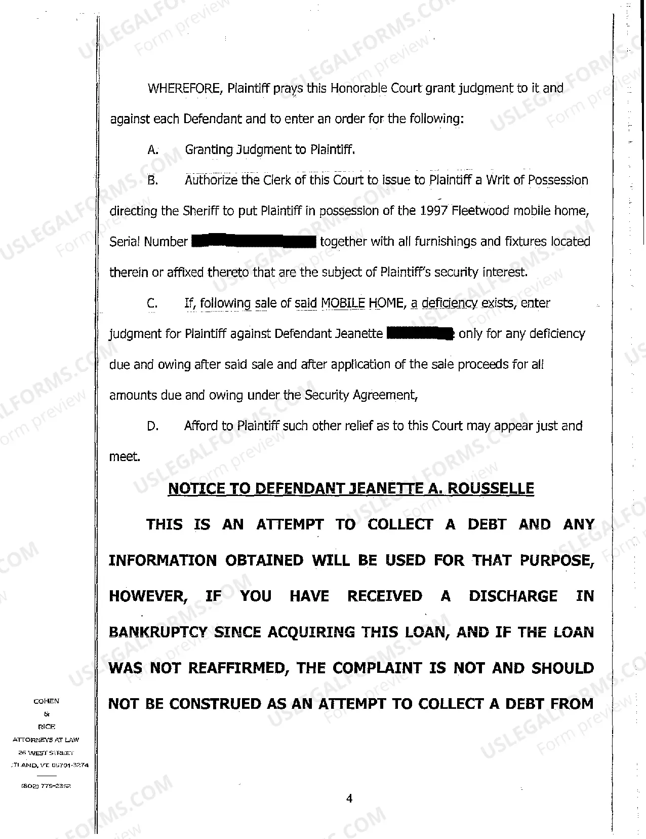 Preview A01 Notice of Occupant and Complaint for Possession of Mobile Home