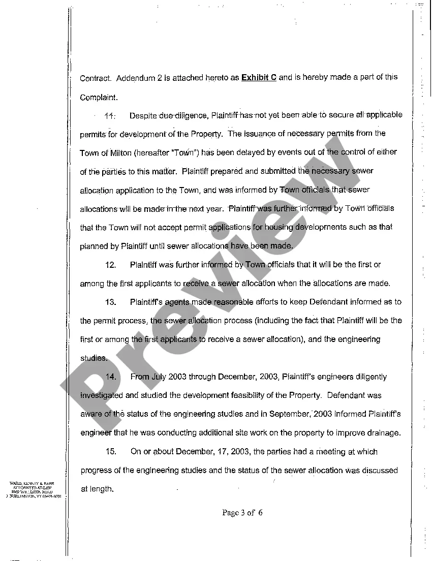 Preview A01 Complaint to Enforce Contract for the Development of Residential Property Situated in Wetlands
