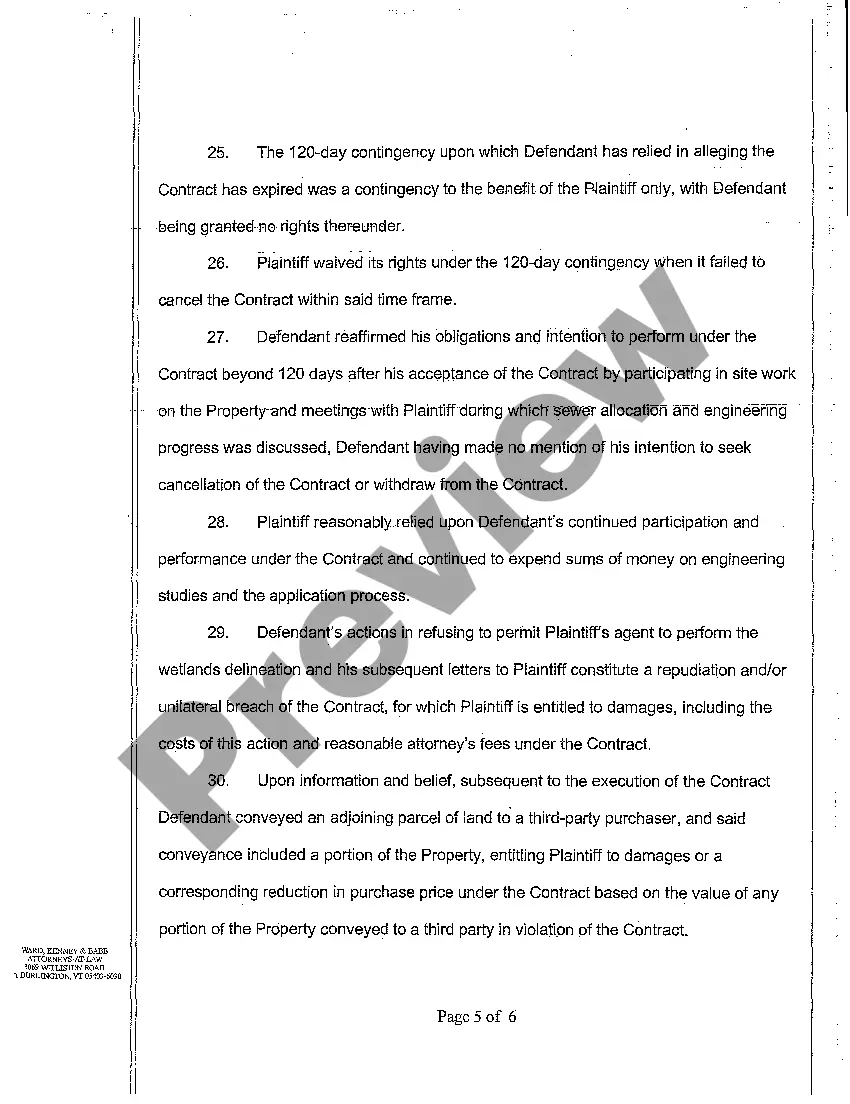 Preview A01 Complaint to Enforce Contract for the Development of Residential Property Situated in Wetlands
