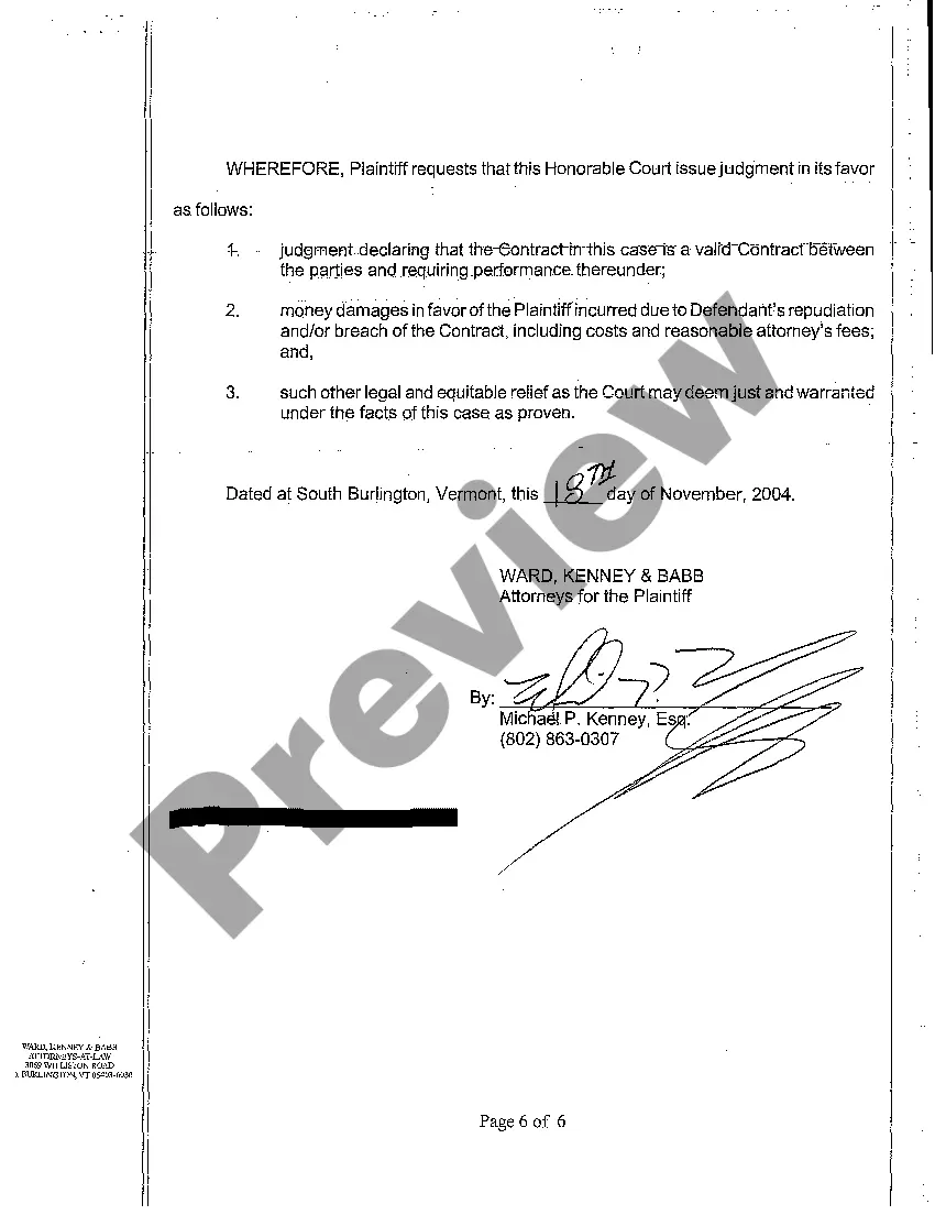 Preview A01 Complaint to Enforce Contract for the Development of Residential Property Situated in Wetlands
