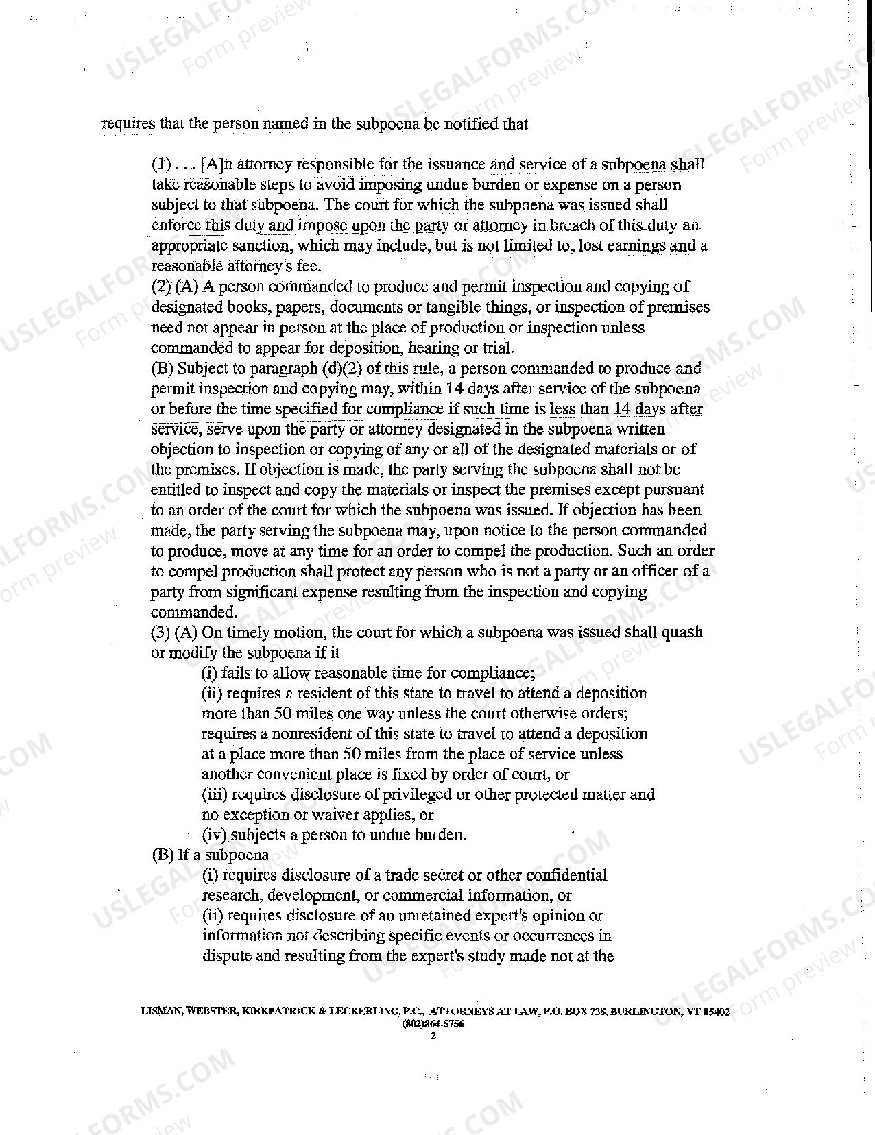 Vermont Motion for Protective Order from Engaging in Discovery Pending