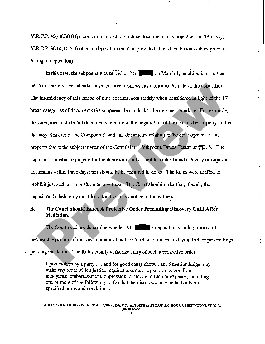 Preview A03 Motion for Protective Order from Engaging in Discovery Pending Mediation