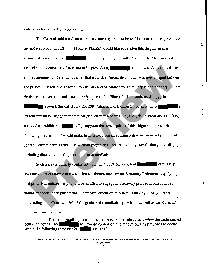 Preview A03 Motion for Protective Order from Engaging in Discovery Pending Mediation