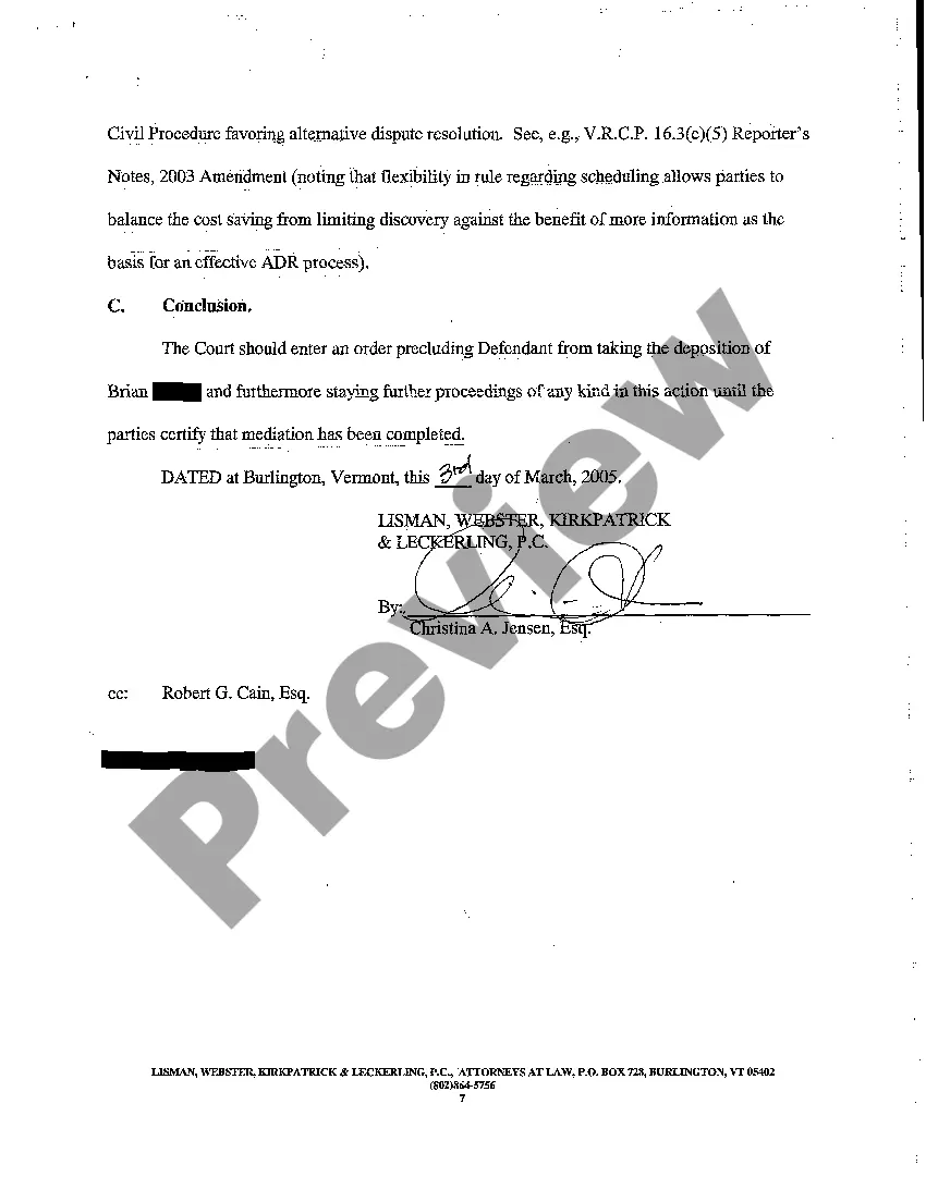 Preview A03 Motion for Protective Order from Engaging in Discovery Pending Mediation