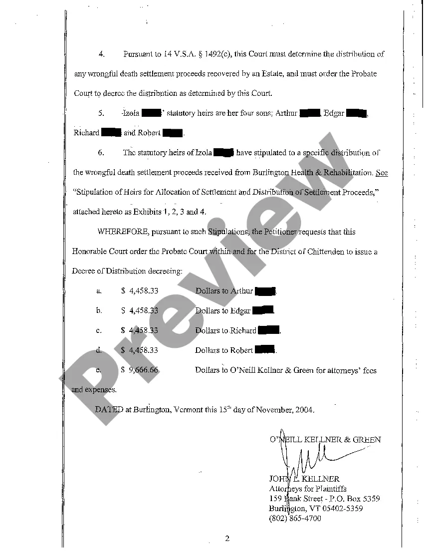 Preview A01 Petition for Distribution of Wrongful Death Recovery Proceeds