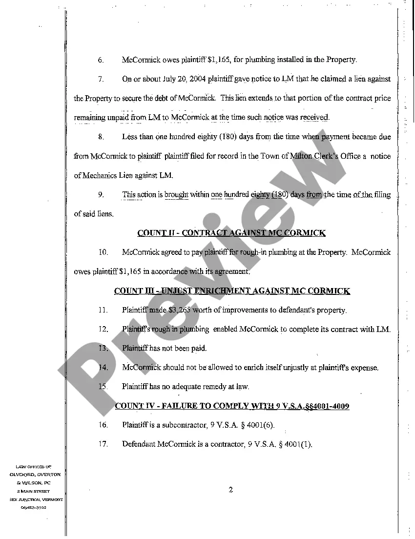 Preview A01 Complaint for Mechanic's Lien