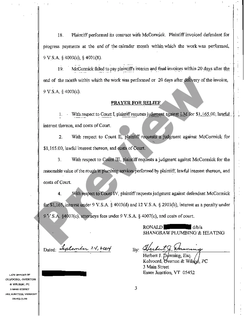 Preview A01 Complaint for Mechanic's Lien