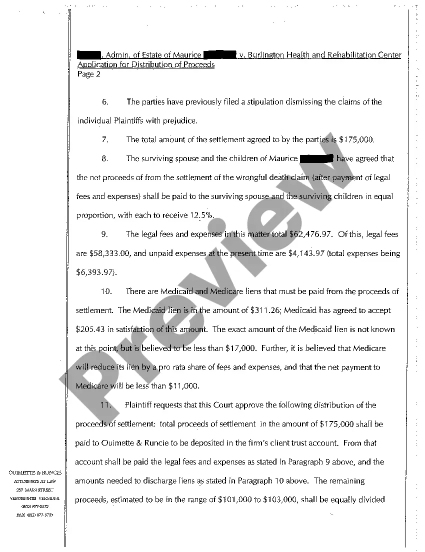 Preview A03 Petition for Approval of Distribution of Proceeds of Wrongful Death Settlement