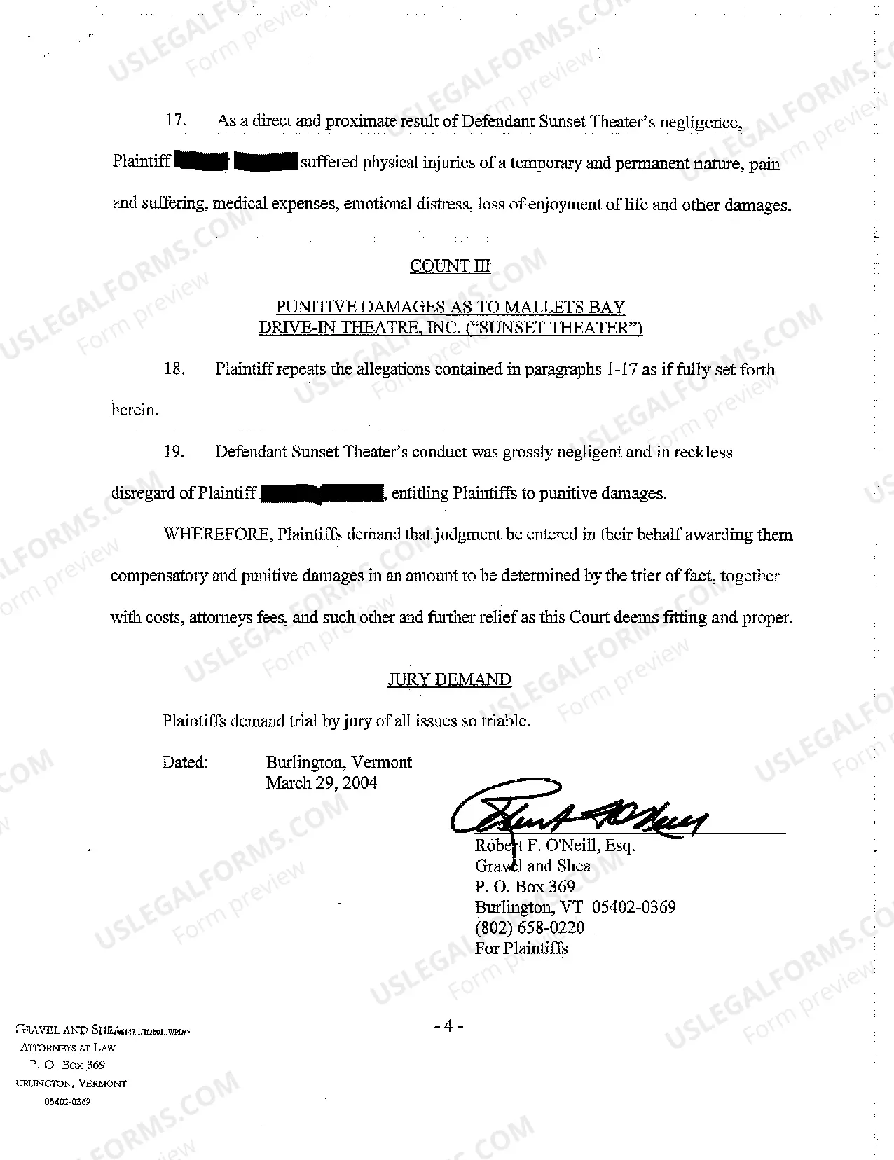 Preview A01 Complaint for Personal Injury to Minor Against Drive-In Movie Theatre Where Vehicle Negligently Ran Over Minor