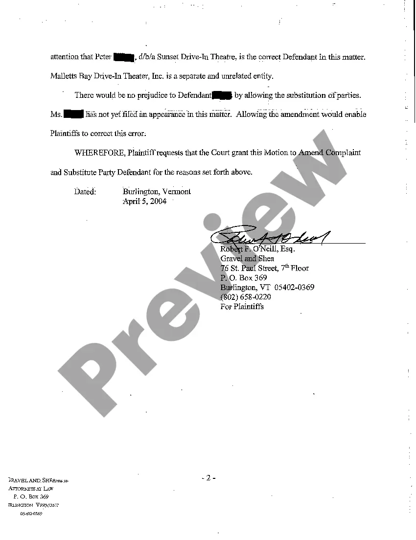 Get A02 Motion to Amend Complaint and Substitute Party Defendant Preview A02 Motion to Amend Complaint and Substitute Party Defendant