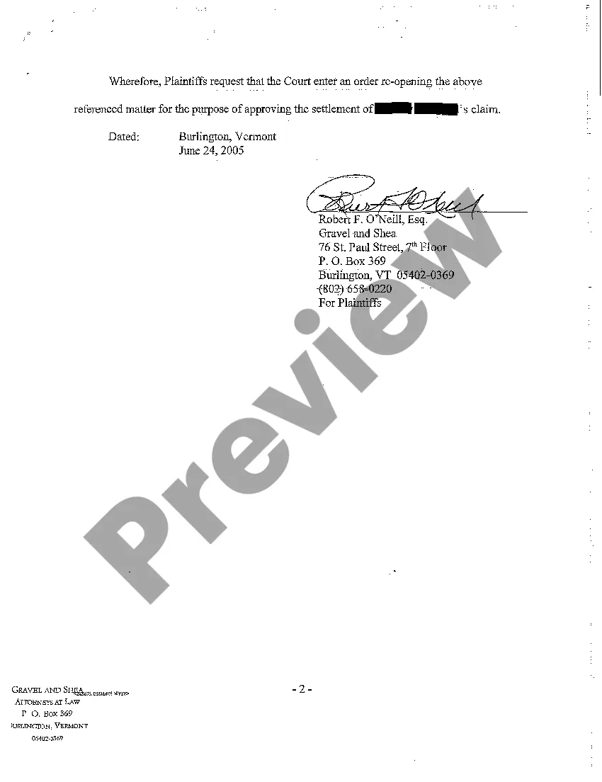 Get A05 Motion to Reopen for Approval of Settlement Preview A05 Motion to Reopen for Approval of Settlement