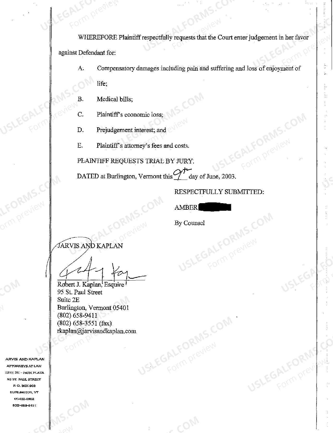 Preview A01 Complaint for Personal Injury for Horse Kick
