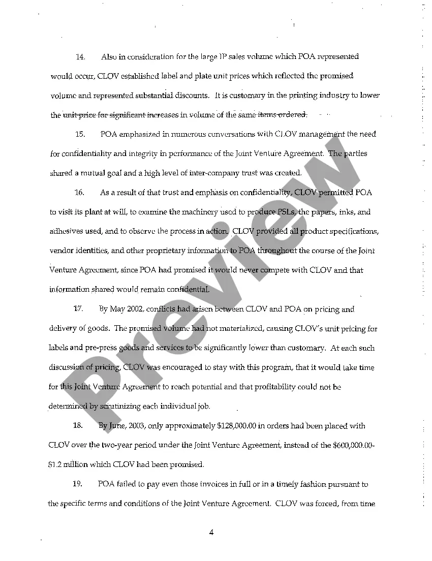 Preview Complaint for Unfair Business Practices and Abuse of Trade Secrets in the Label Printing Industry