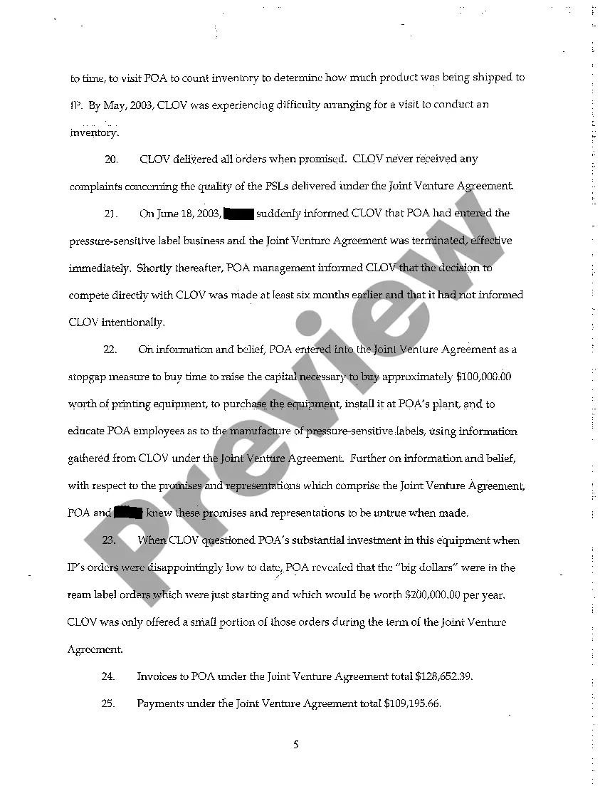 Preview Complaint for Unfair Business Practices and Abuse of Trade Secrets in the Label Printing Industry