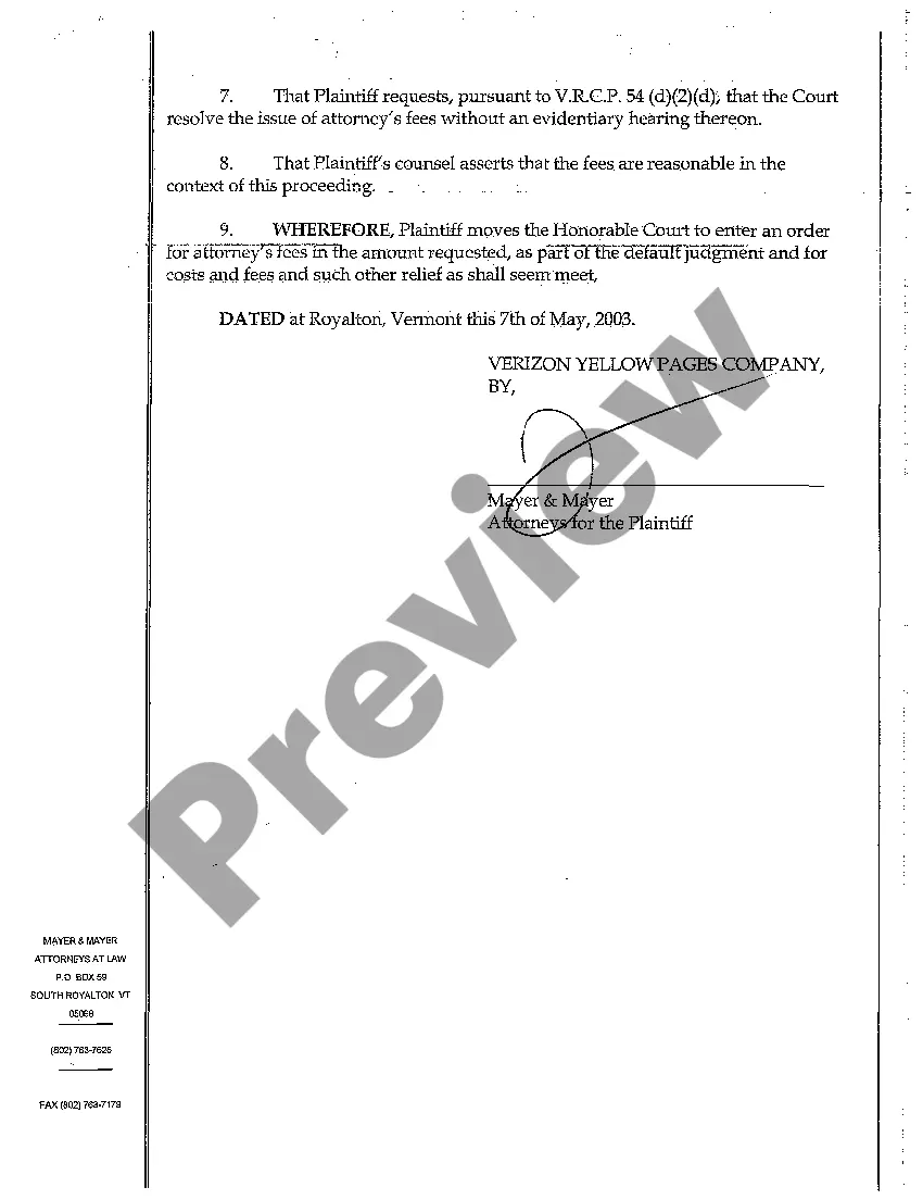 Get A01 Motion for Attorney's Fees on Default Preview A01 Motion for Attorney's Fees on Default