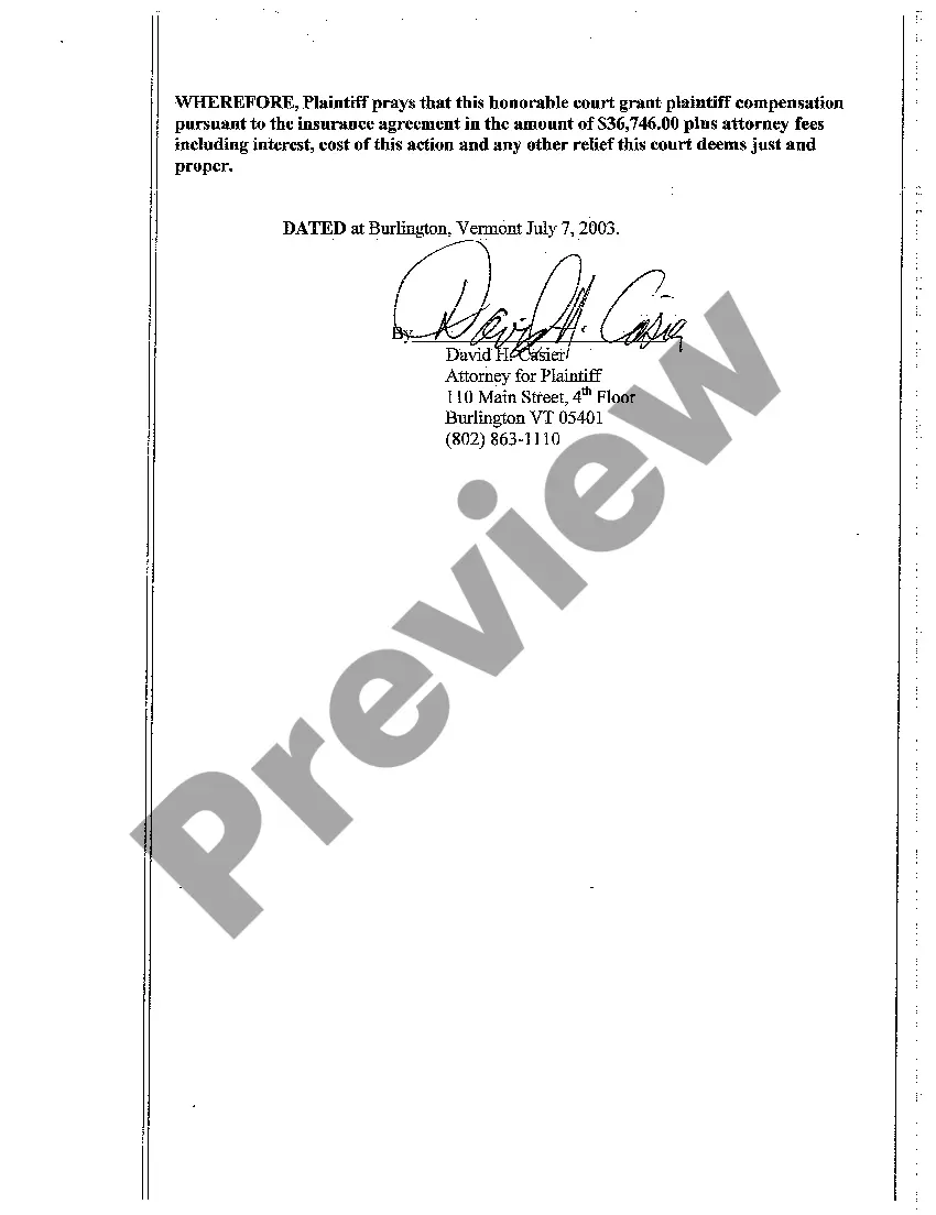 Preview Complaint for Payment of Worker's Compensation Insurance Benefits