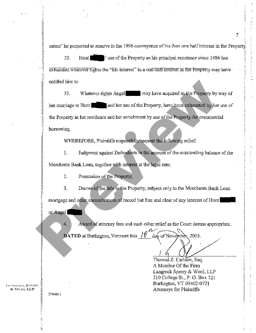 Preview Complaint for Quieting Title