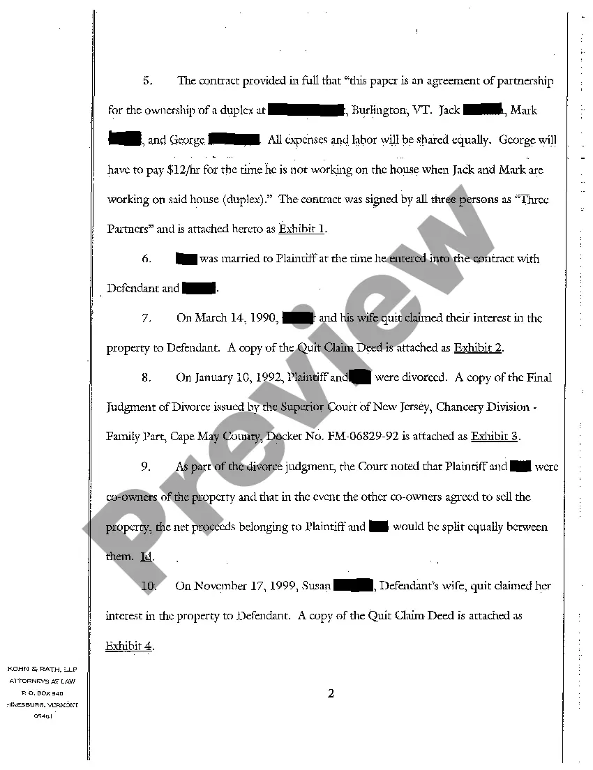 Preview Complaint for Accounting and Partition of Duplex Housing Unit