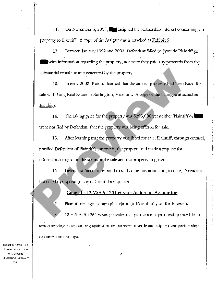 Preview Complaint for Accounting and Partition of Duplex Housing Unit