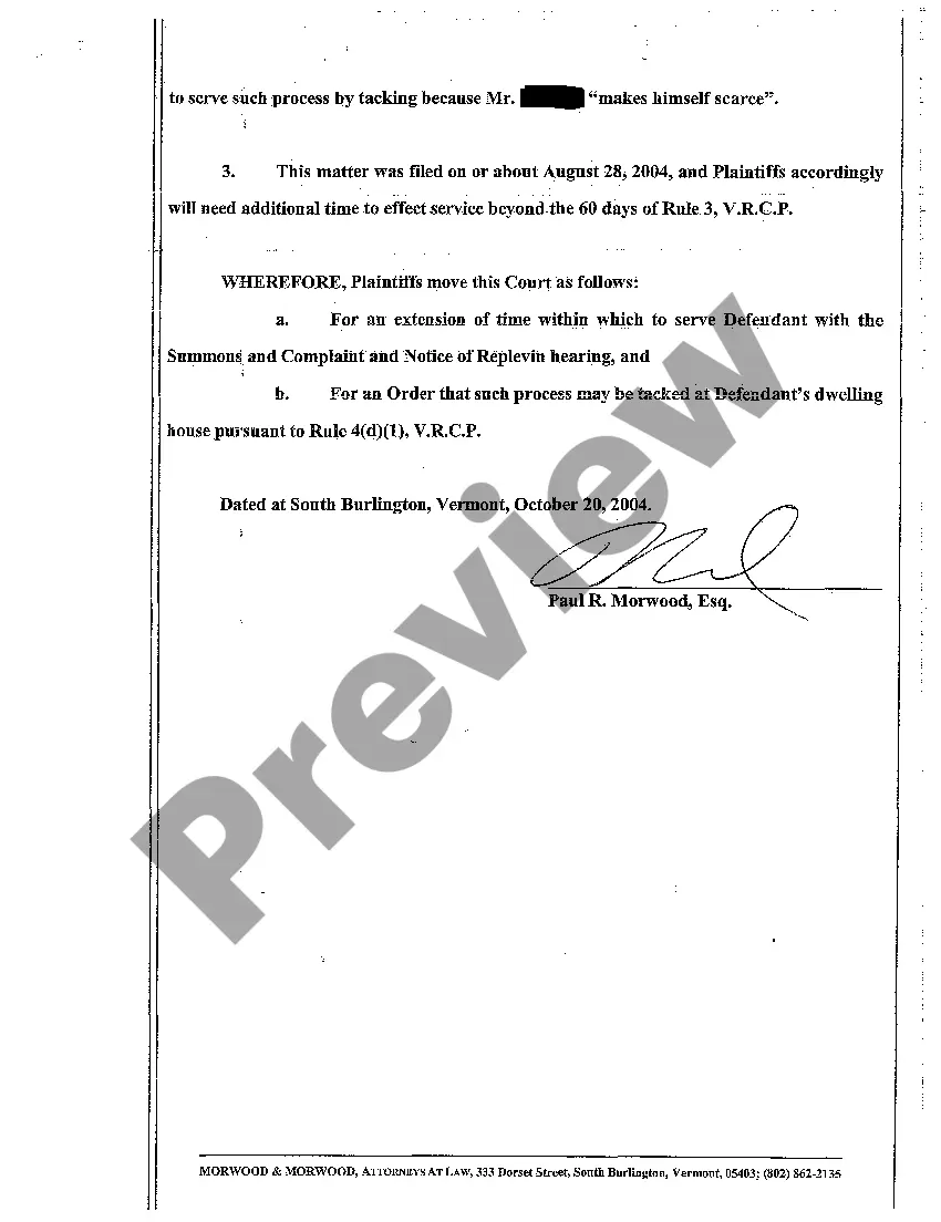 Preview A02 Motion for Extension of Time to Serve and Motion for Tacking Service