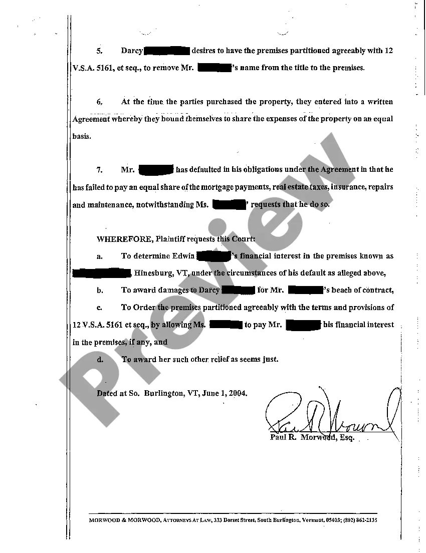 Preview Petition for Partition of Mobile Home and Property Jointly Owned