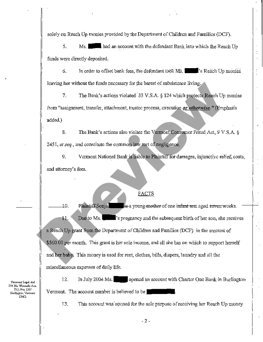 Preview A01 Complaint Against Bank for Misuse of Reach Up Funds of Customer