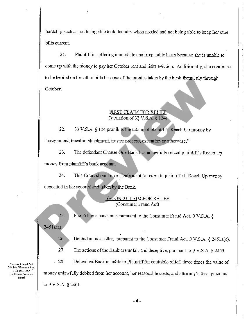 Preview A01 Complaint Against Bank for Misuse of Reach Up Funds of Customer
