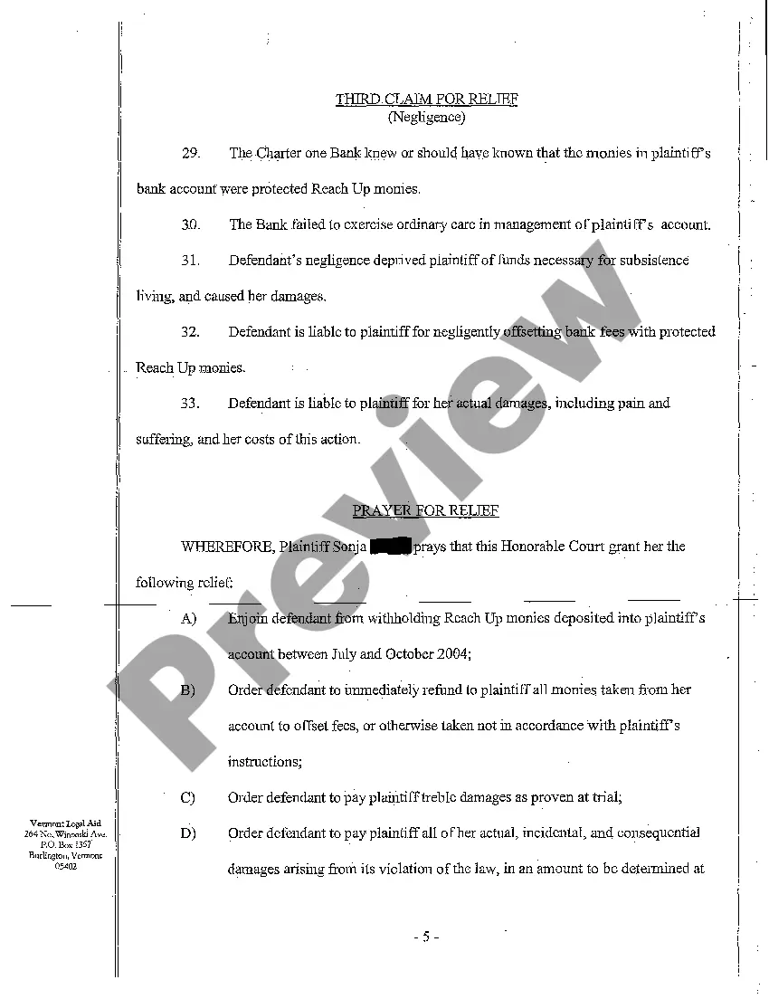 Preview A01 Complaint Against Bank for Misuse of Reach Up Funds of Customer