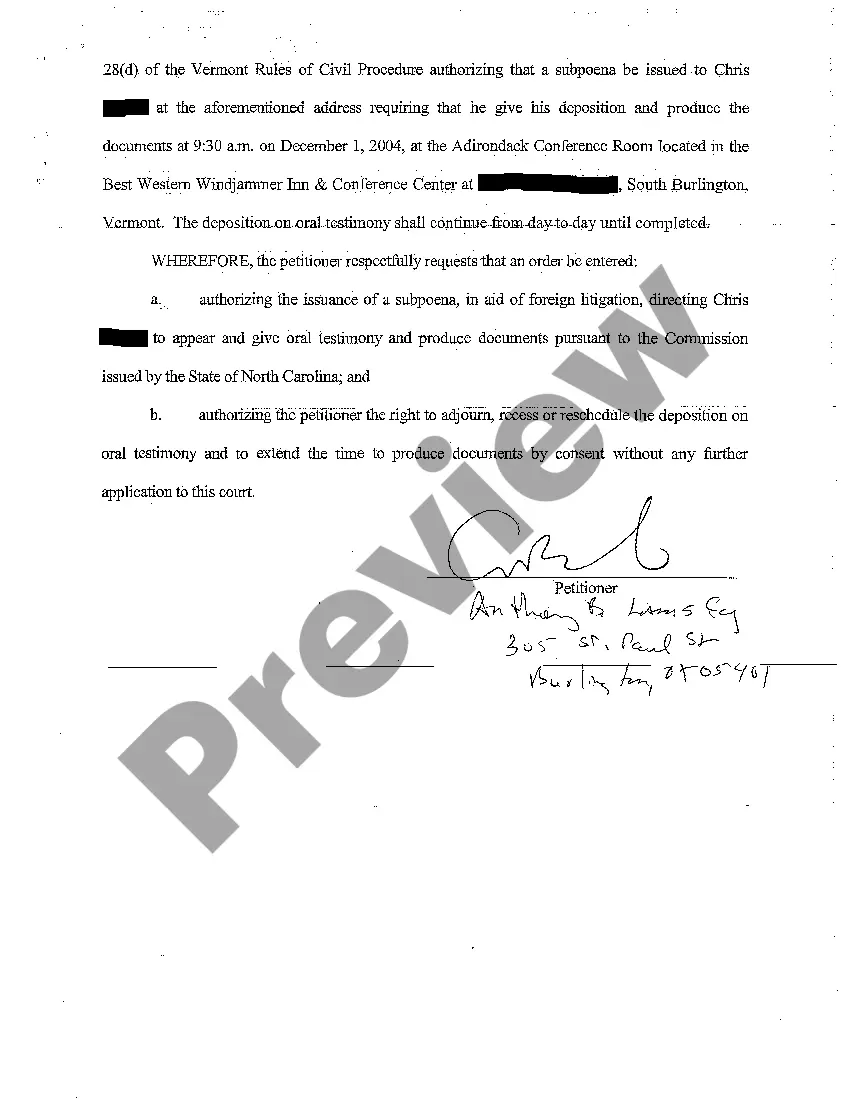 Preview A01 Ex Parte Petition for Issuance of Subpoena in the Aid of Taking a Deposition
