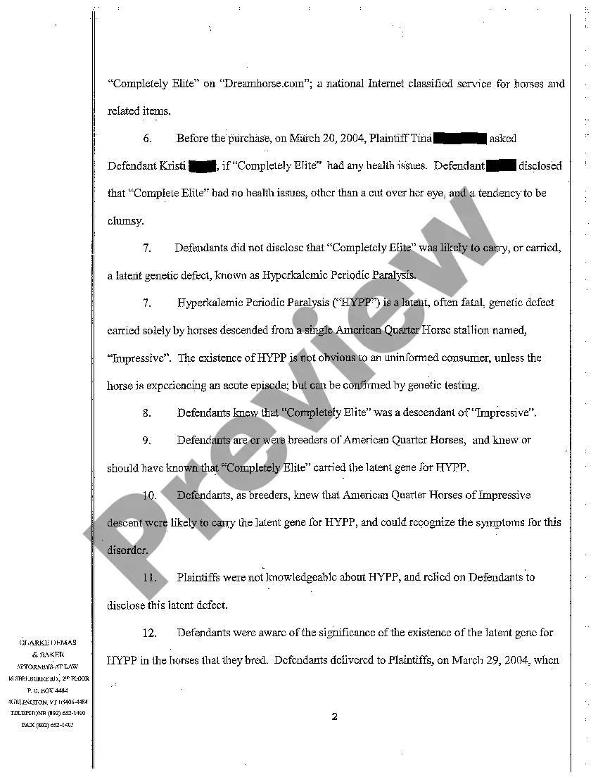 Preview A01 Verified Complaint Alleging Fraud in Sale of American Quarter Horse