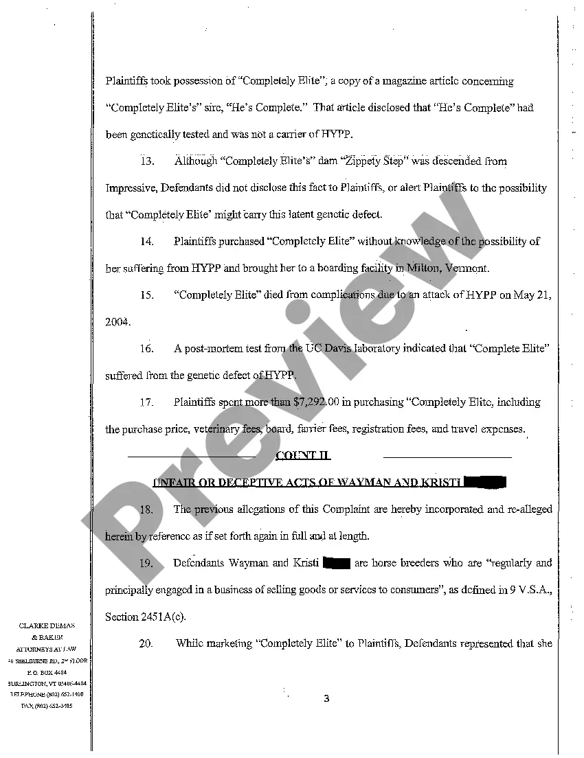 Preview A01 Verified Complaint Alleging Fraud in Sale of American Quarter Horse