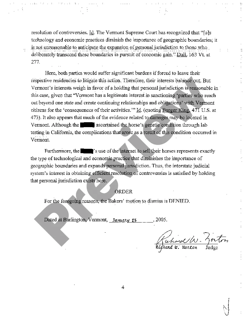 Preview A04 Entry of Order Denying Motion to Dismiss on Issue of Jurisdiction